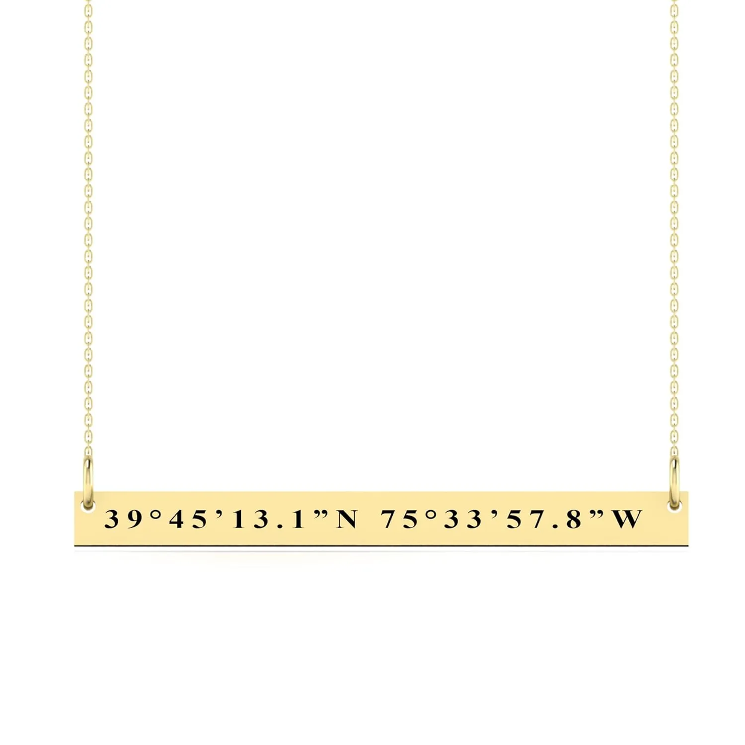 10k 14k Solid Gold Engraved Horizontal Bar Necklace, Personalized Bar Name Necklace, Custom Date Pendant For Women, Customizable Gift For Christmas (16, 14k Yellow Gold (Small))