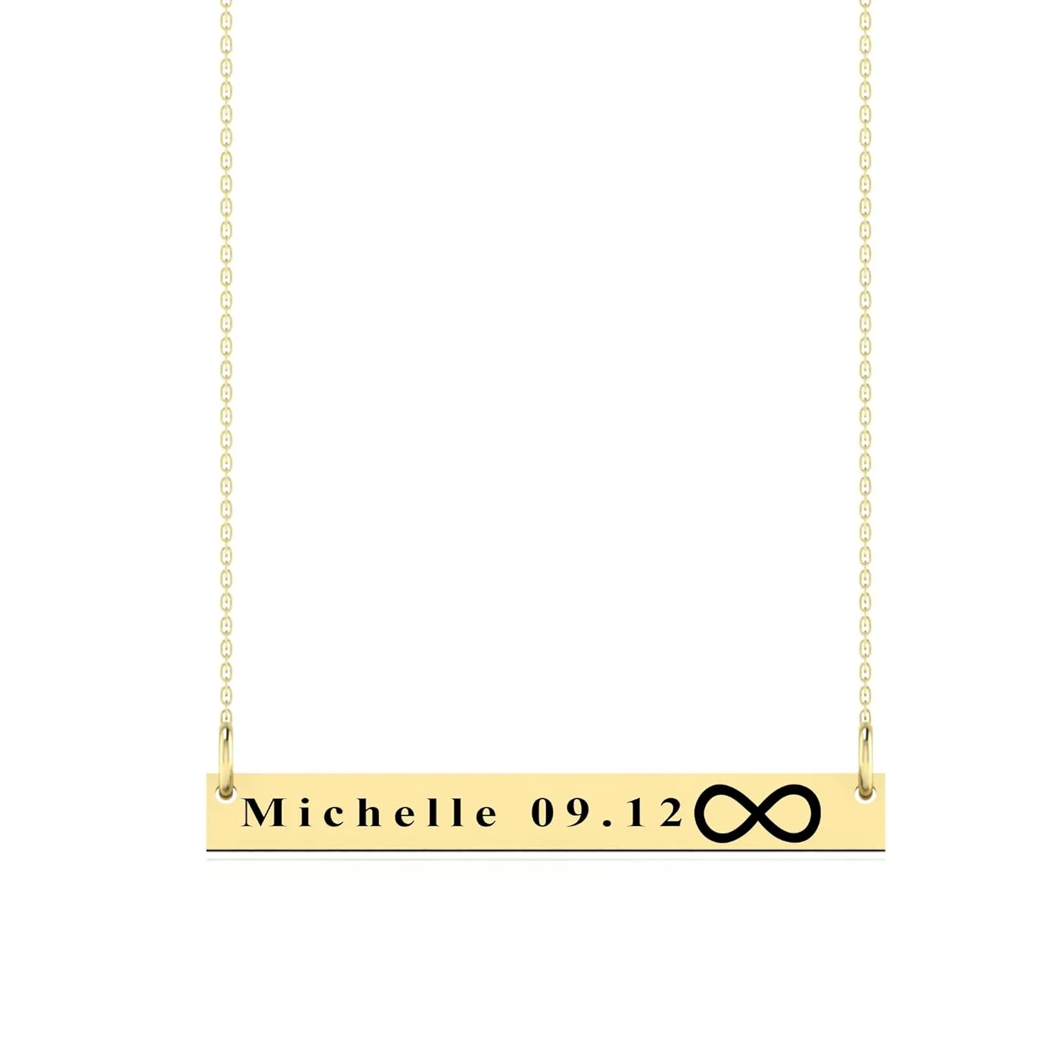 10k 14k Solid Gold Engraved Horizontal Bar Necklace, Personalized Bar Name Necklace, Custom Date Pendant For Women, Customizable Gift For Christmas (16, 14k Yellow Gold (Small))