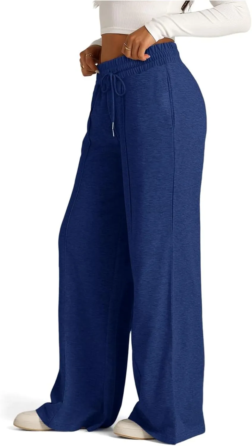 2024 Causal Women's Wide Leg Yoga Pants High Waisted Drawstring Elastic Loose Sweatpants Joggers Pant with Pockets