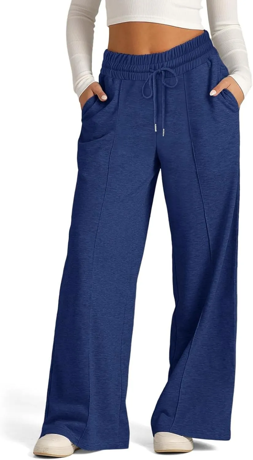 2024 Causal Women's Wide Leg Yoga Pants High Waisted Drawstring Elastic Loose Sweatpants Joggers Pant with Pockets