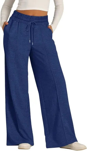 2024 Causal Women's Wide Leg Yoga Pants High Waisted Drawstring Elastic Loose Sweatpants Joggers Pant with Pockets