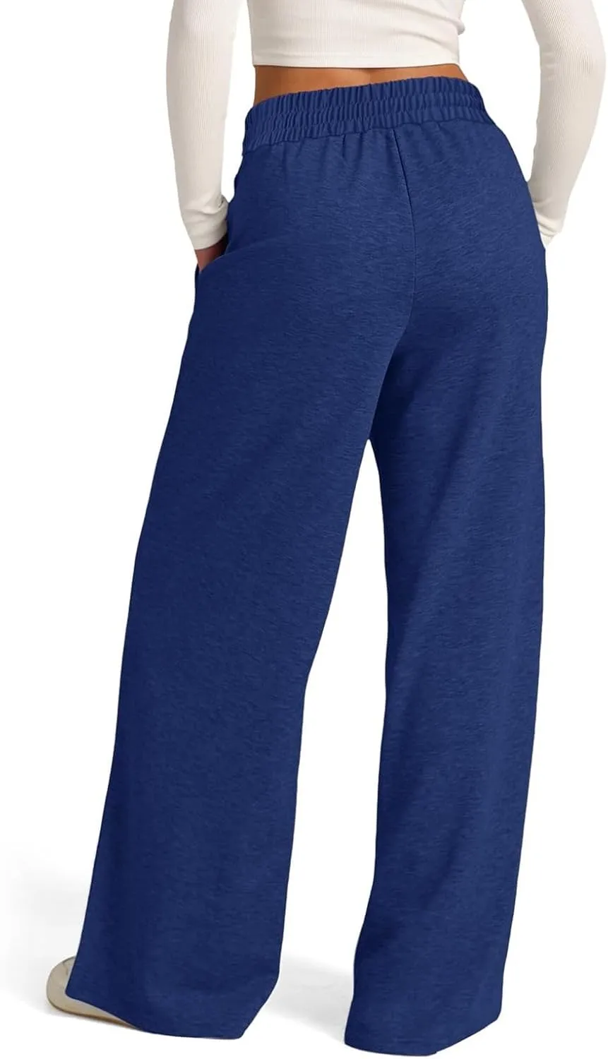2024 Causal Women's Wide Leg Yoga Pants High Waisted Drawstring Elastic Loose Sweatpants Joggers Pant with Pockets