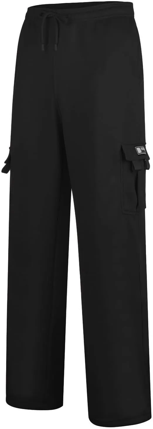 2024 Men's Heavyweight Fleece Cargo Sweatpants Stylish Stretch Elastic Waist Trousers Drawstring Loose Joggers Pants