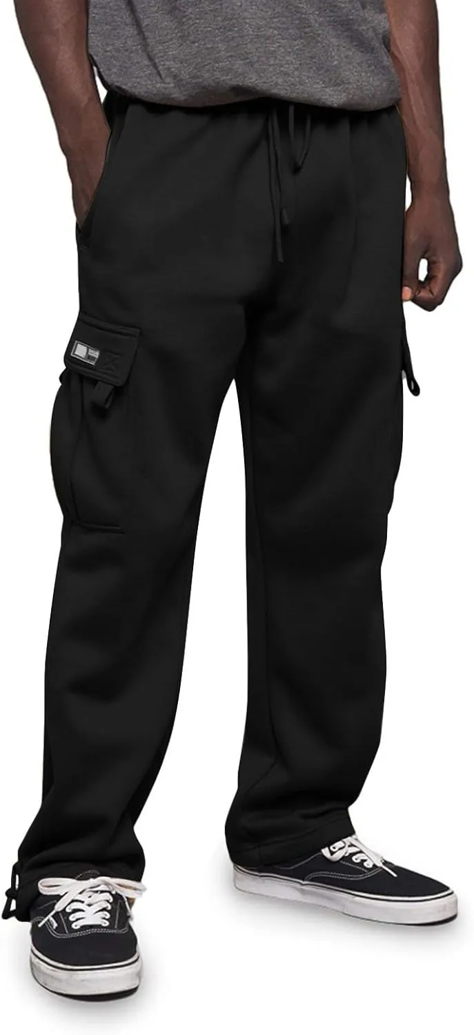2024 Men's Heavyweight Fleece Cargo Sweatpants Stylish Stretch Elastic Waist Trousers Drawstring Loose Joggers Pants