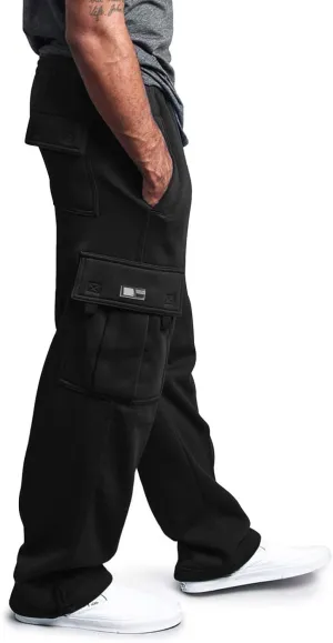 2024 Men's Heavyweight Fleece Cargo Sweatpants Stylish Stretch Elastic Waist Trousers Drawstring Loose Joggers Pants