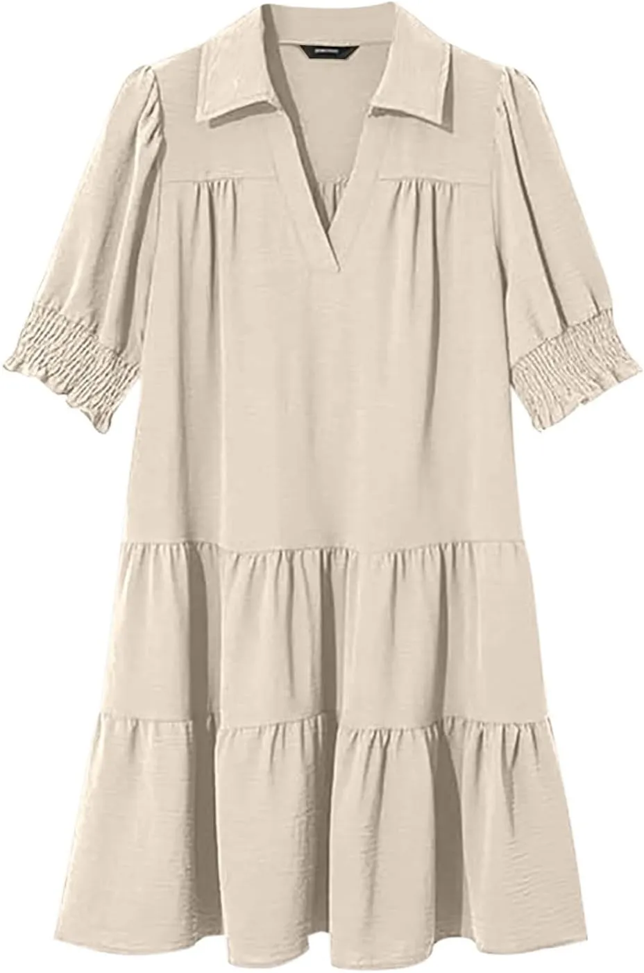 2025 Casual Dresses for Women Lapel Collared V Neck Mid Sleeved Pleated Summer Midi Dresses