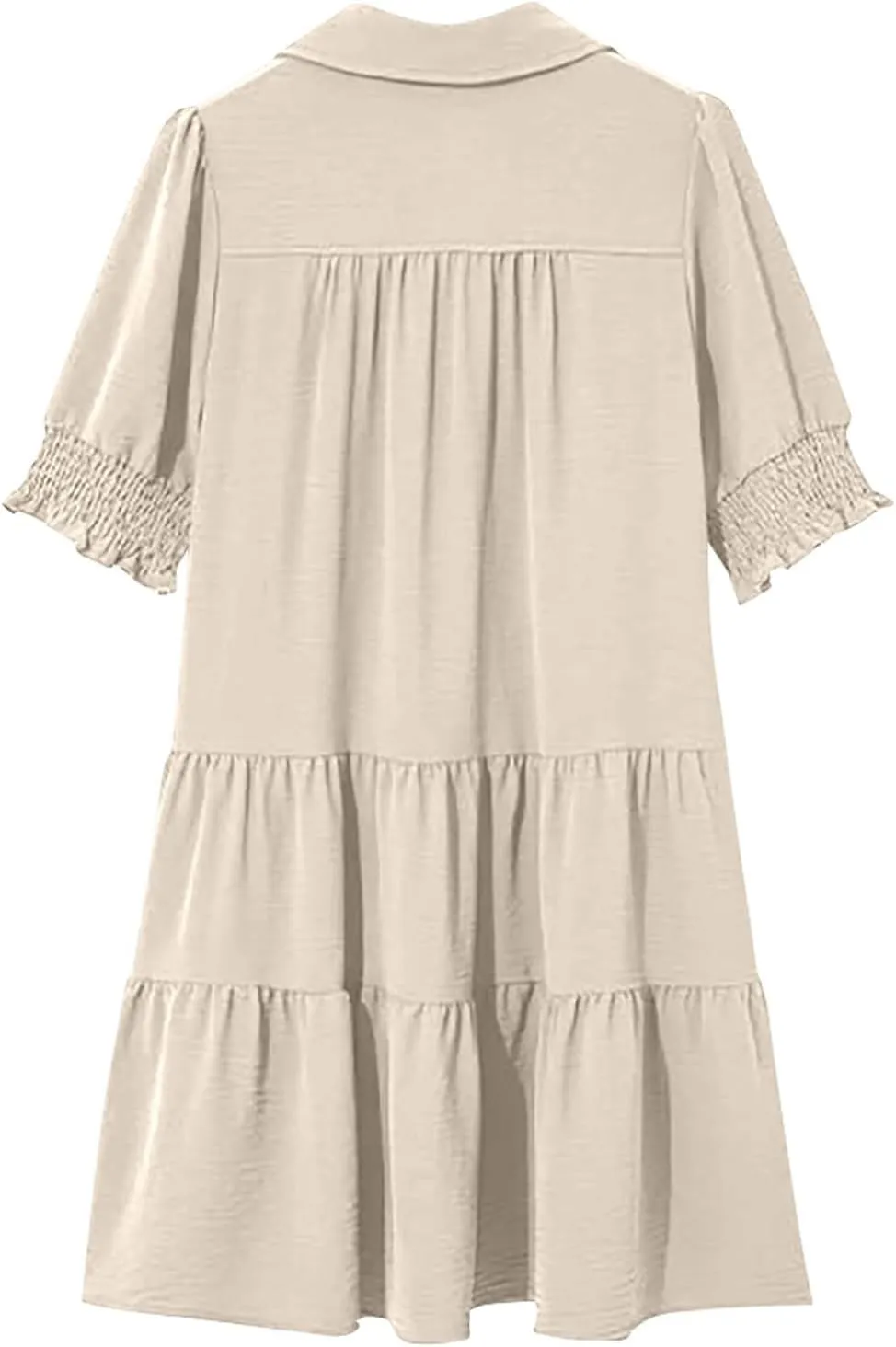 2025 Casual Dresses for Women Lapel Collared V Neck Mid Sleeved Pleated Summer Midi Dresses