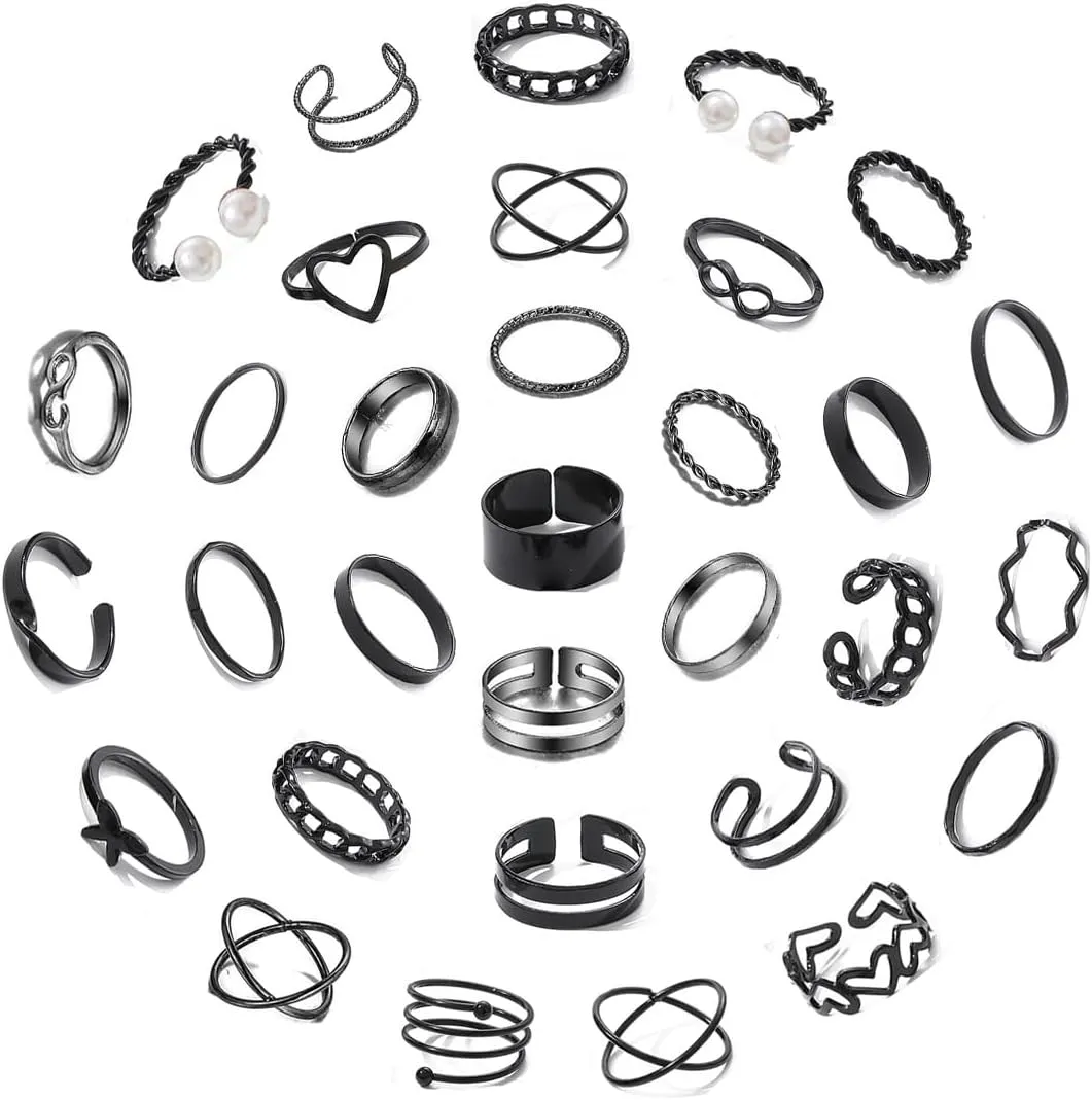 32-44 PCS Knuckle Stacking Rings for Women,Vintage Stackable Boho Snake Finger Rings Set Midi Hollow Rings Pack Y2k Moon Star Butterfly Pearl Wave Top Finger Rings Jewelry