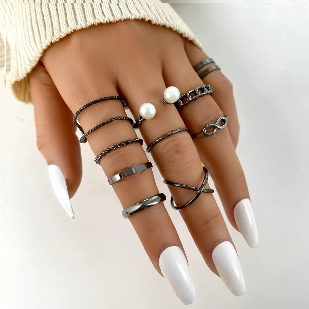 32-44 PCS Knuckle Stacking Rings for Women,Vintage Stackable Boho Snake Finger Rings Set Midi Hollow Rings Pack Y2k Moon Star Butterfly Pearl Wave Top Finger Rings Jewelry