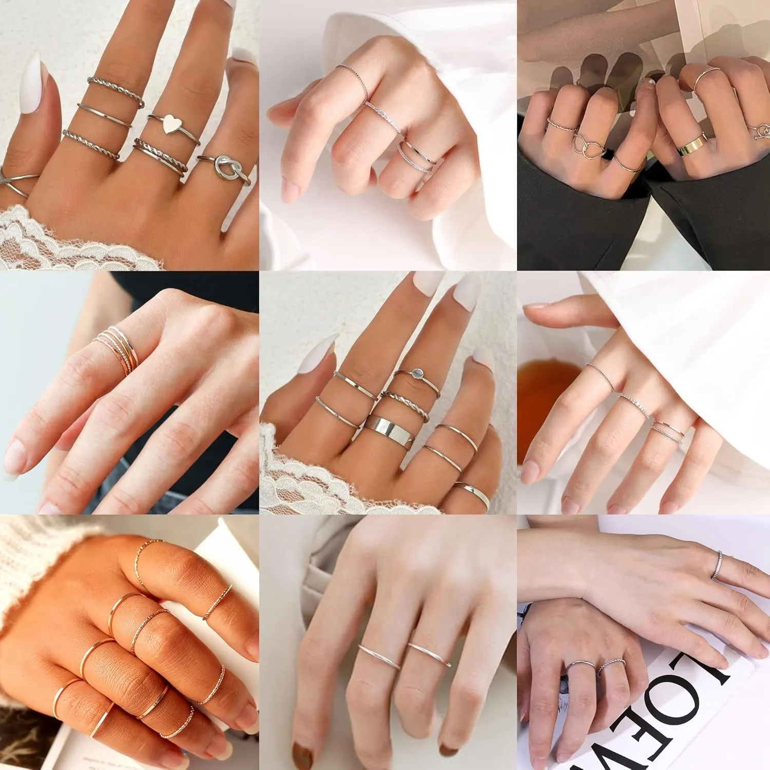 3Pcs CZ Stacking Rings for Women Stainless Steel Twisted Midi Knuckle Ring CZ Wedding Band Ring Minimalist Thin Stackable Rings Comfort Fit Size 6-10