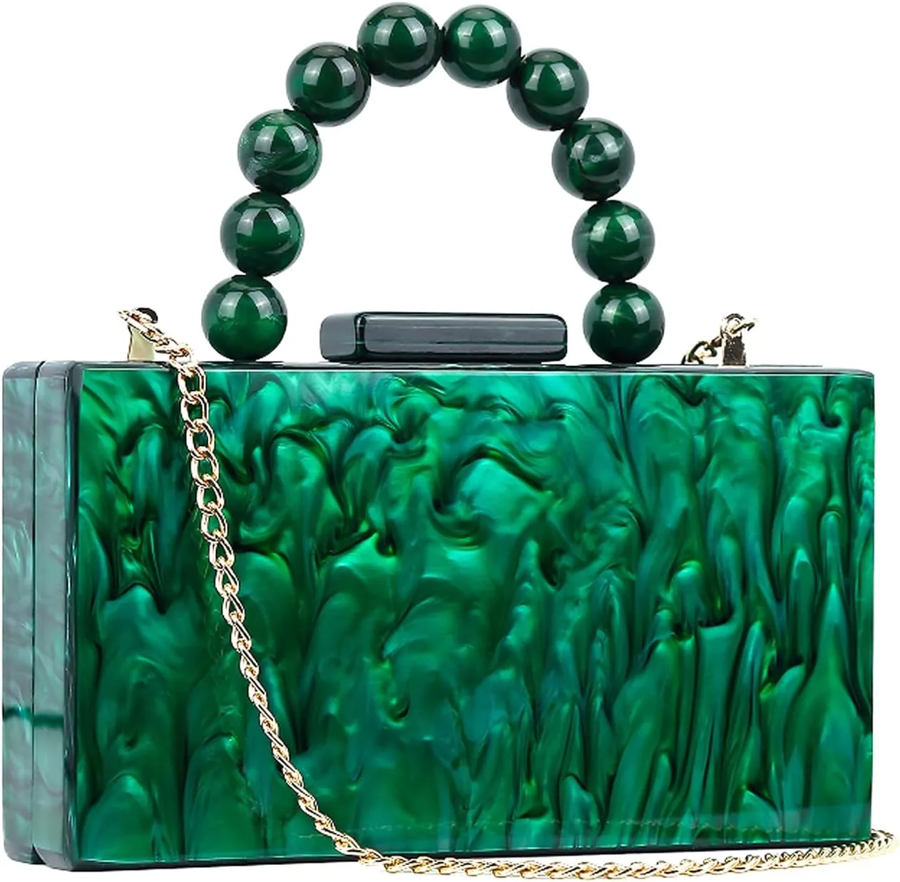 Acrylic Clutch Purses Marbling Handbags for Women Evening Clutch Shoulder Crossbody Bag with Pearl Wrist Wedding Party Bride