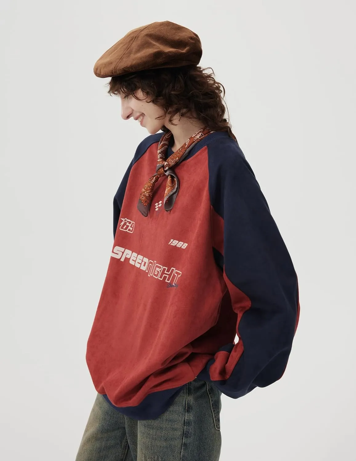 Aelfric Eden Oversized Sweatshirt Vintage Crewneck Sweatshirts Casual Long Sleeve Suede Pullover