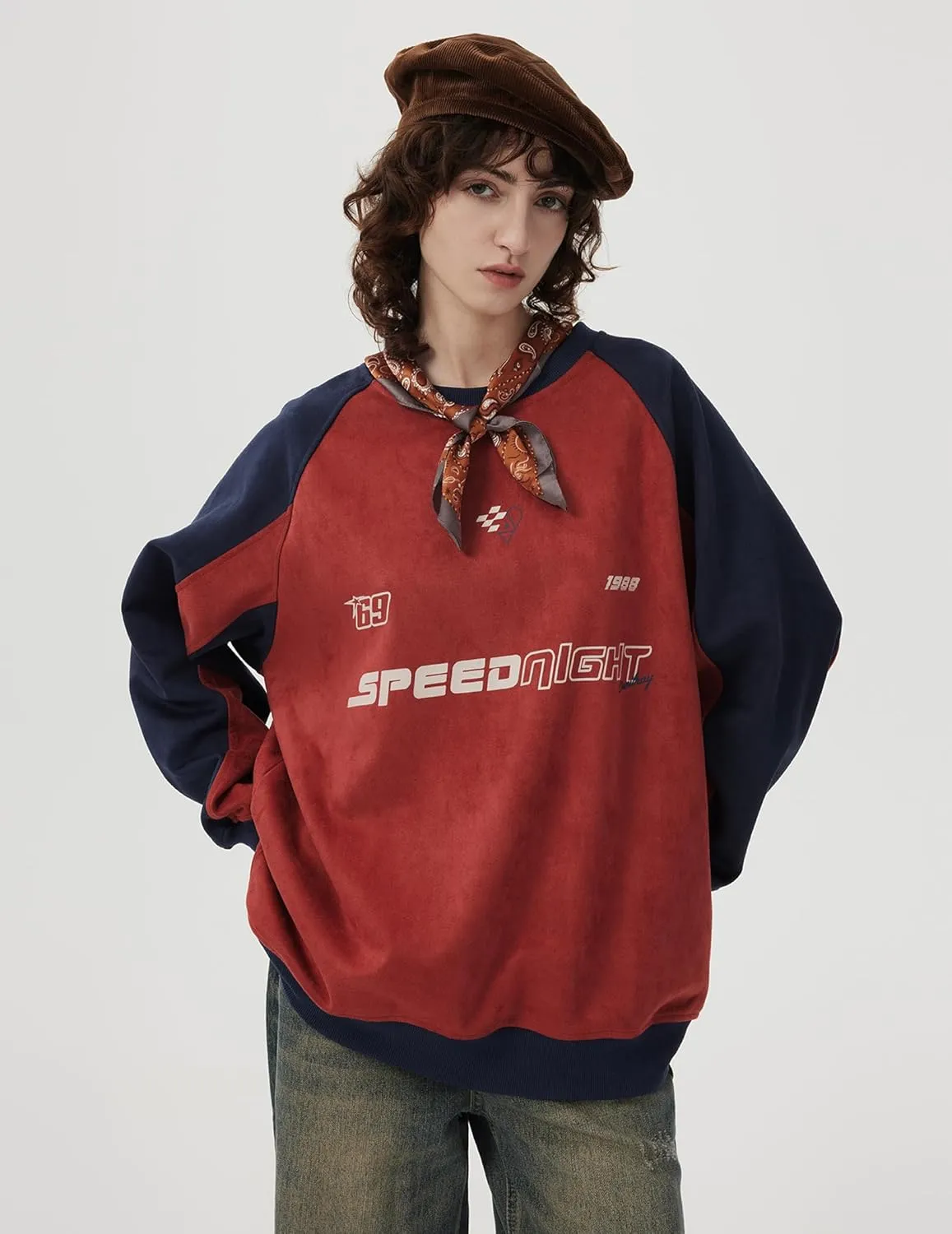 Aelfric Eden Oversized Sweatshirt Vintage Crewneck Sweatshirts Casual Long Sleeve Suede Pullover