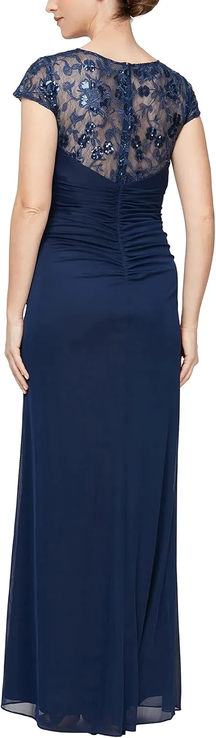 Alex Evenings Women's Long Length A-line Sweetheart Neck Gown with Cap Sleeves, Mother of The Bride Dress