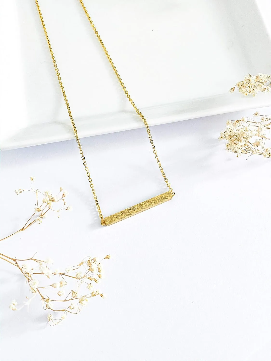 Altitude Boutique Minimalist Bar Necklace Thin Druzy Inspired Necklace Simple Horizontal Bar Necklace for Women