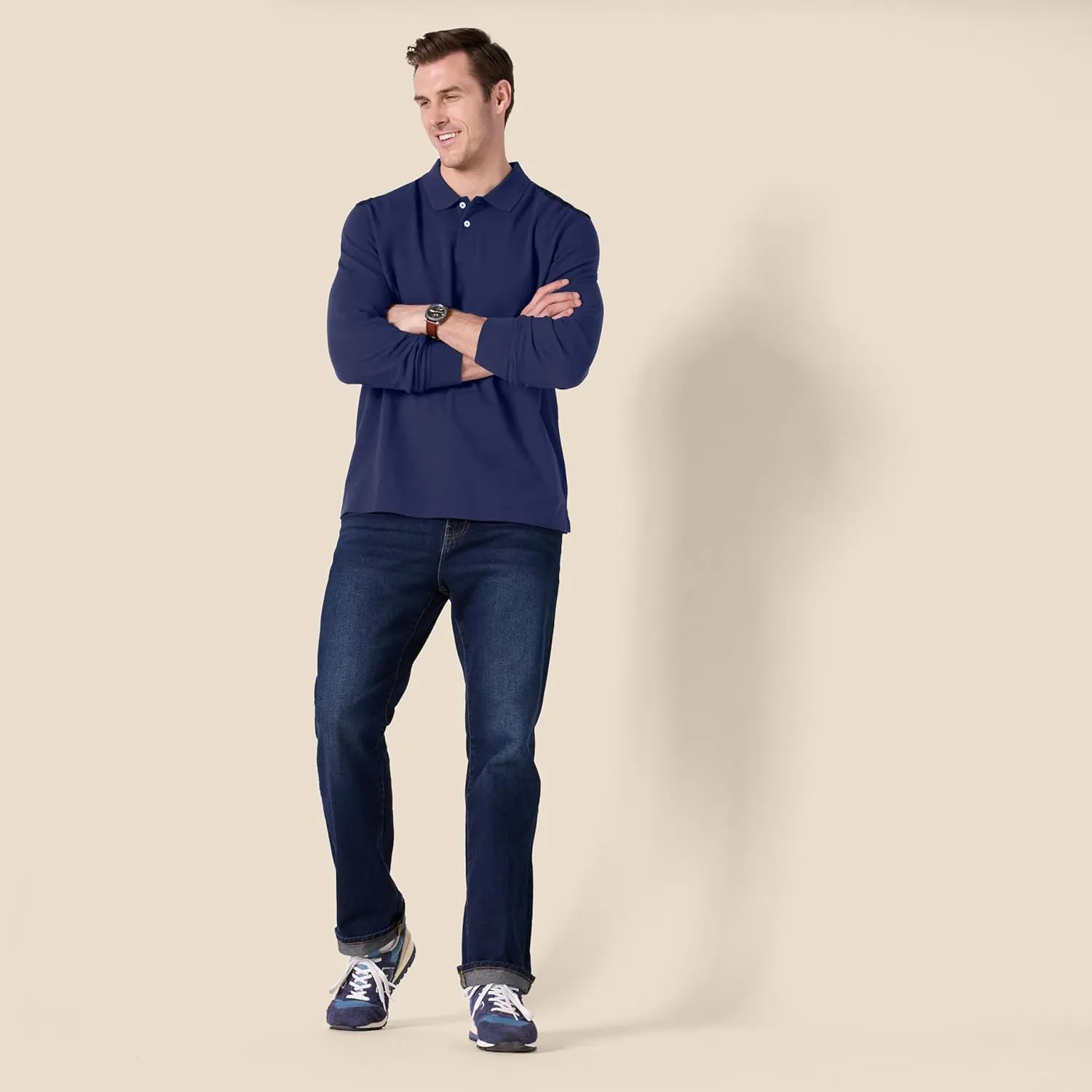 Amazon Essentials Long-Sleeve Polo Shirt for Men, Slim Fit Pique