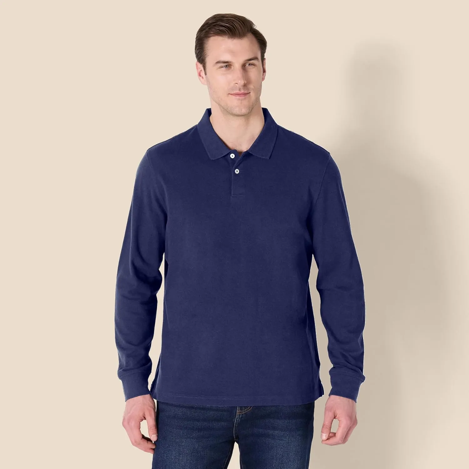 Amazon Essentials Long-Sleeve Polo Shirt for Men, Slim Fit Pique