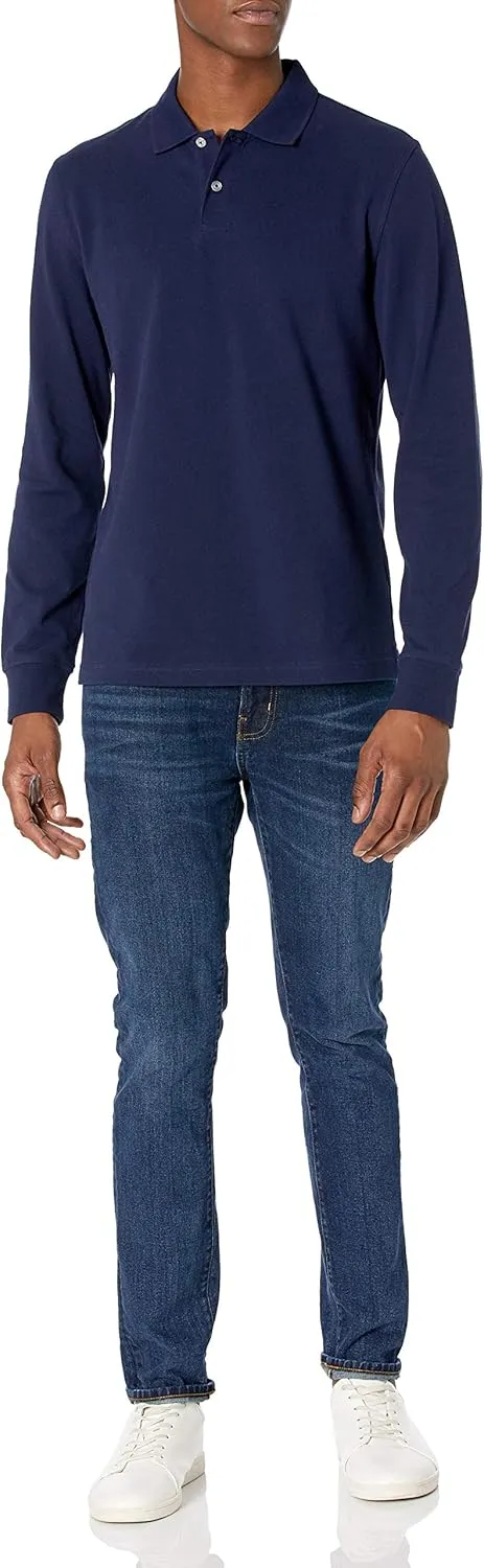 Amazon Essentials Long-Sleeve Polo Shirt for Men, Slim Fit Pique