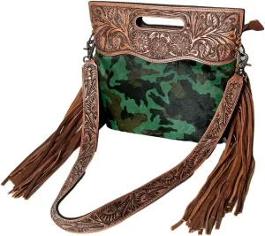 American Darling ADBGS146A Clutch Hand Tooled Hair On Genuine Leather Women Bag Western Handbag Purse