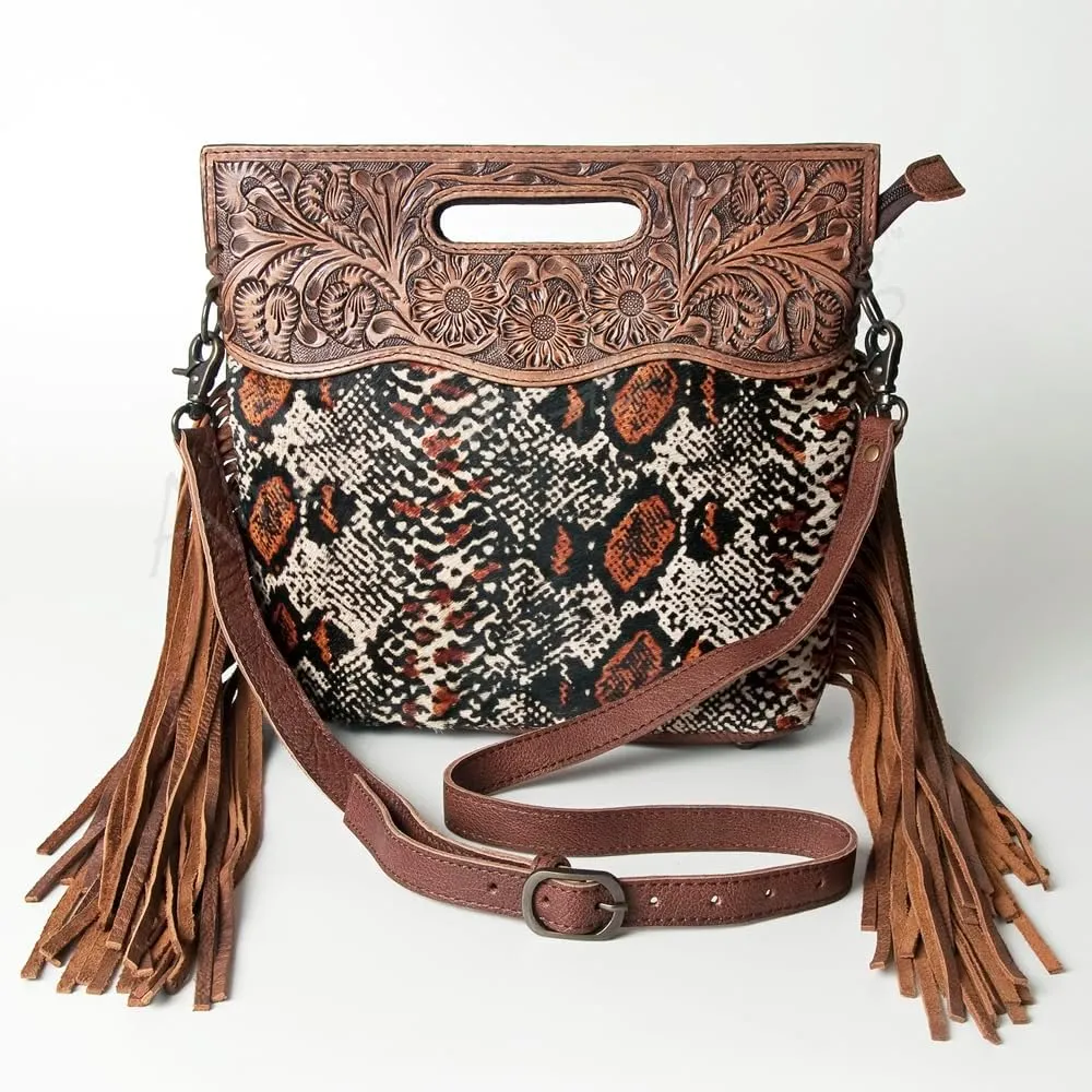 American Darling ADBGS146A Clutch Hand Tooled Hair On Genuine Leather Women Bag Western Handbag Purse
