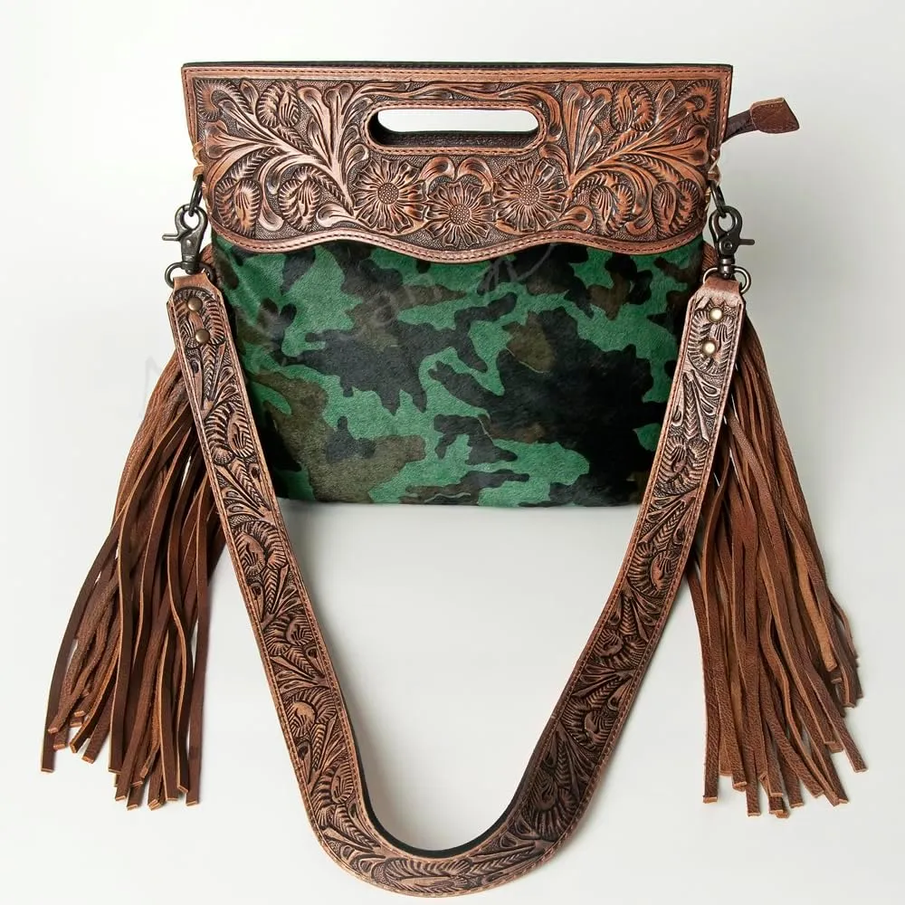 American Darling ADBGS146A Clutch Hand Tooled Hair On Genuine Leather Women Bag Western Handbag Purse