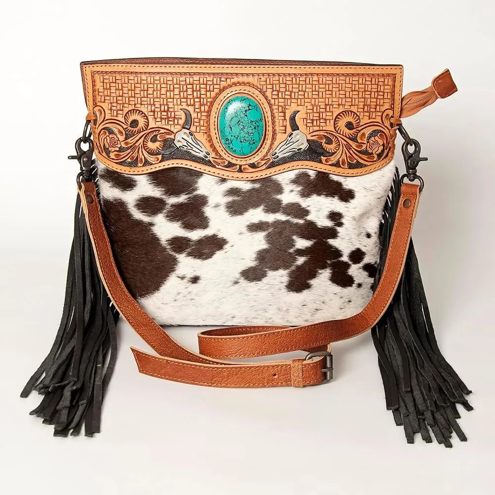 American Darling ADBGS146A Clutch Hand Tooled Hair On Genuine Leather Women Bag Western Handbag Purse