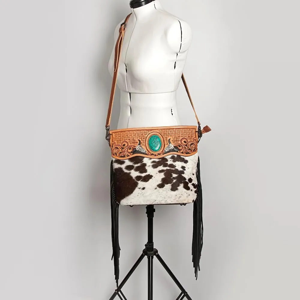 American Darling ADBGS146A Clutch Hand Tooled Hair On Genuine Leather Women Bag Western Handbag Purse