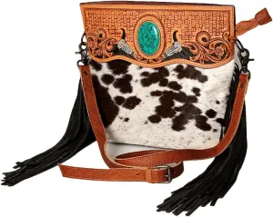 American Darling ADBGS146A Clutch Hand Tooled Hair On Genuine Leather Women Bag Western Handbag Purse