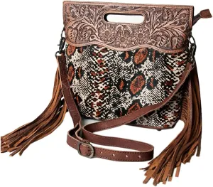 American Darling ADBGS146A Clutch Hand Tooled Hair On Genuine Leather Women Bag Western Handbag Purse