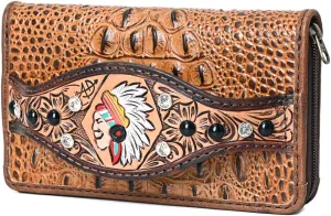 American Darling Clutch Crocodile Embossed Hand Tooled Genuine Leather Western Women Bag | Handbag Purse | Women Clutch | Wristlet Clutch | Travel Clutch | Leather Clutch | Clutch Clutch