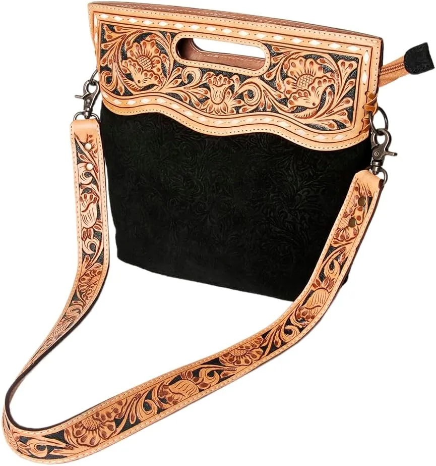 American Darling Clutch Hand Tooled Hair On Genuine Leather Women Bag Western Handbag Purse