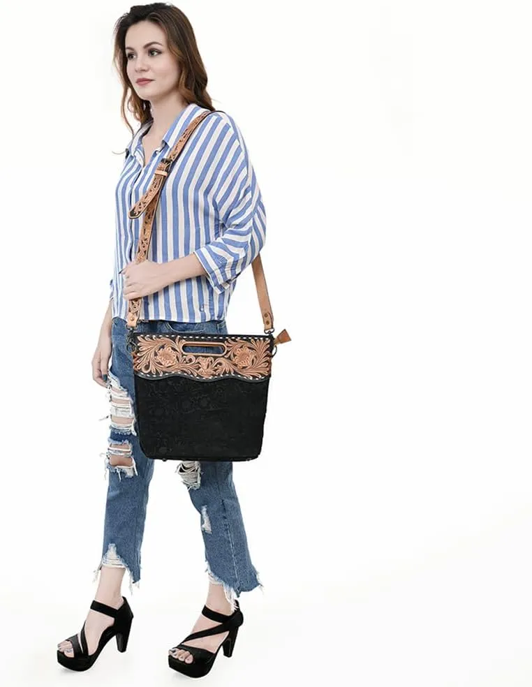 American Darling Clutch Hand Tooled Hair On Genuine Leather Women Bag Western Handbag Purse