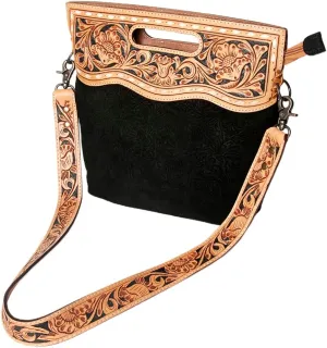 American Darling Clutch Hand Tooled Hair On Genuine Leather Women Bag Western Handbag Purse