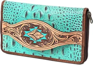 American Darling Wallet Hand Tooled Crocodile Embossed Genuine Leather Women Bag Western Handbag Purse
