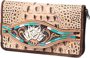 American Darling Wallet Hand Tooled Crocodile Embossed Genuine Leather Women Bag Western Handbag Purse