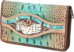 American Darling Wallet Hand Tooled Crocodile Embossed Genuine Leather Women Bag Western Handbag Purse