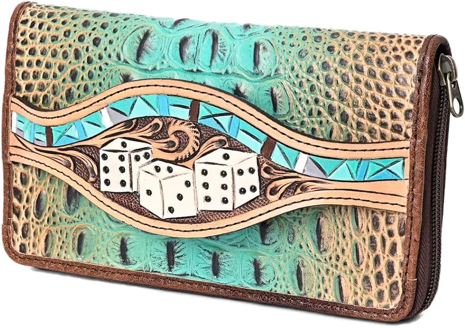 American Darling Wallet Hand Tooled Crocodile Embossed Genuine Leather Women Bag Western Handbag Purse