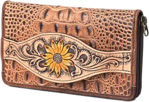 American Darling Wallet Hand Tooled Crocodile Embossed Genuine Leather Women Bag Western Handbag Purse