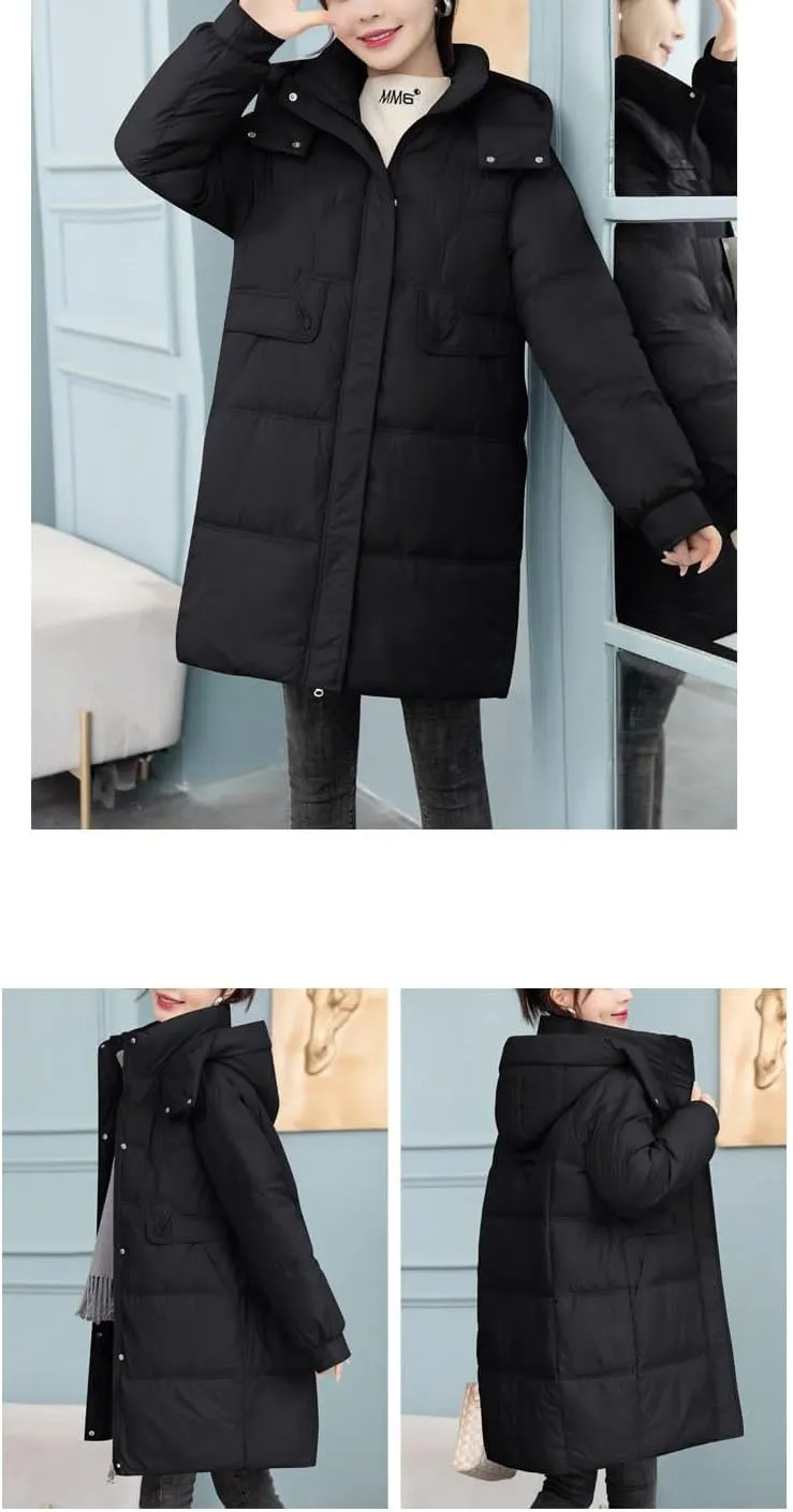 Autumn Winter Coat Women Thick Down Cotton Padded Jacket Female Plus Size Casual Puffer Overcoat Hooded Long Parkas
