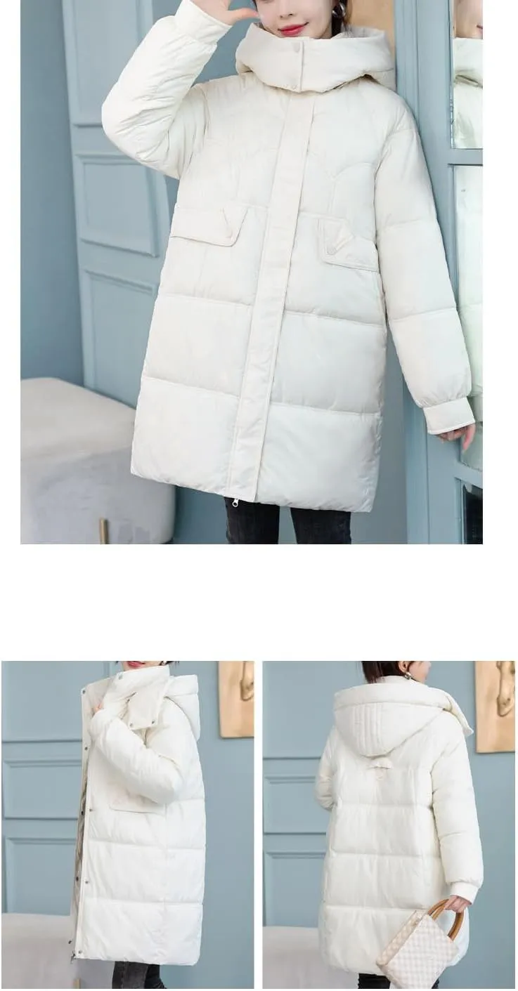 Autumn Winter Coat Women Thick Down Cotton Padded Jacket Female Plus Size Casual Puffer Overcoat Hooded Long Parkas