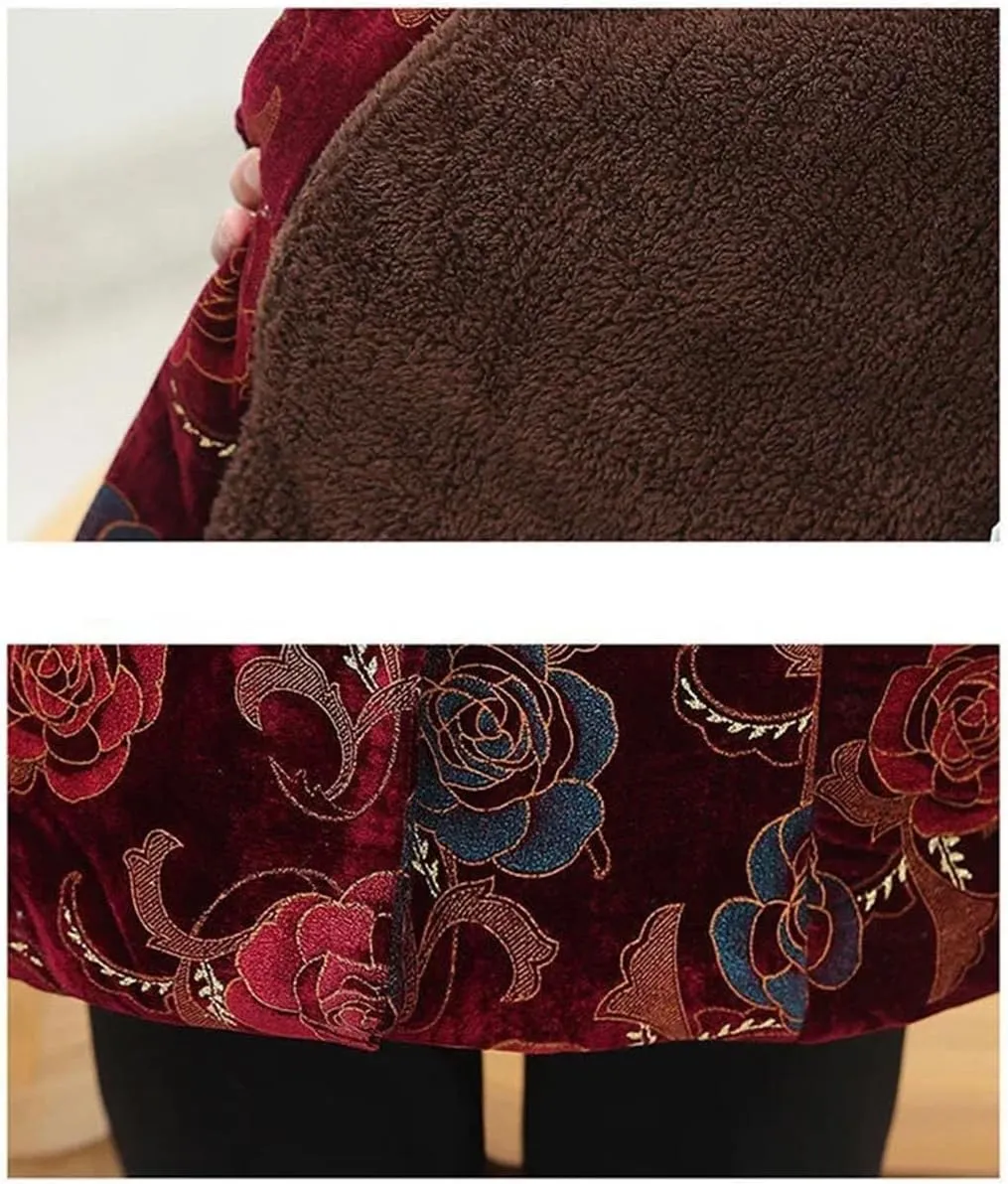 Azedssw Grandma Wear Cotton-Padded Coat Mother Winter Clothes Women Parkas Fleece Thick Quilted Jacket