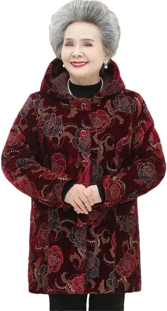 Azedssw Grandma Wear Cotton-Padded Coat Mother Winter Clothes Women Parkas Fleece Thick Quilted Jacket