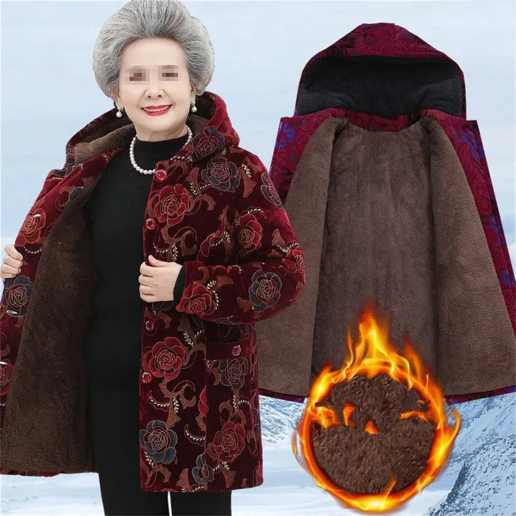 Azedssw Grandma Wear Cotton-Padded Coat Mother Winter Clothes Women Parkas Fleece Thick Quilted Jacket