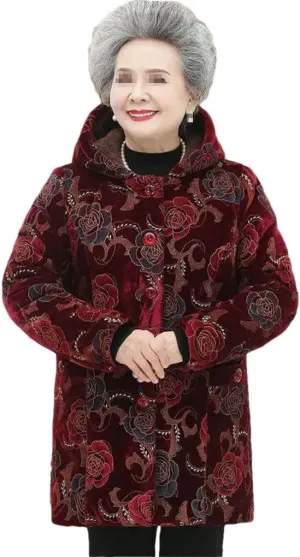 Azedssw Grandma Wear Cotton-Padded Coat Mother Winter Clothes Women Parkas Fleece Thick Quilted Jacket