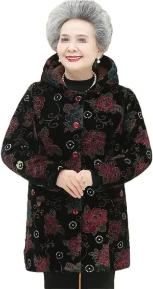 Azedssw Grandma Wear Cotton-Padded Coat Mother Winter Clothes Women Parkas Fleece Thick Quilted Jacket