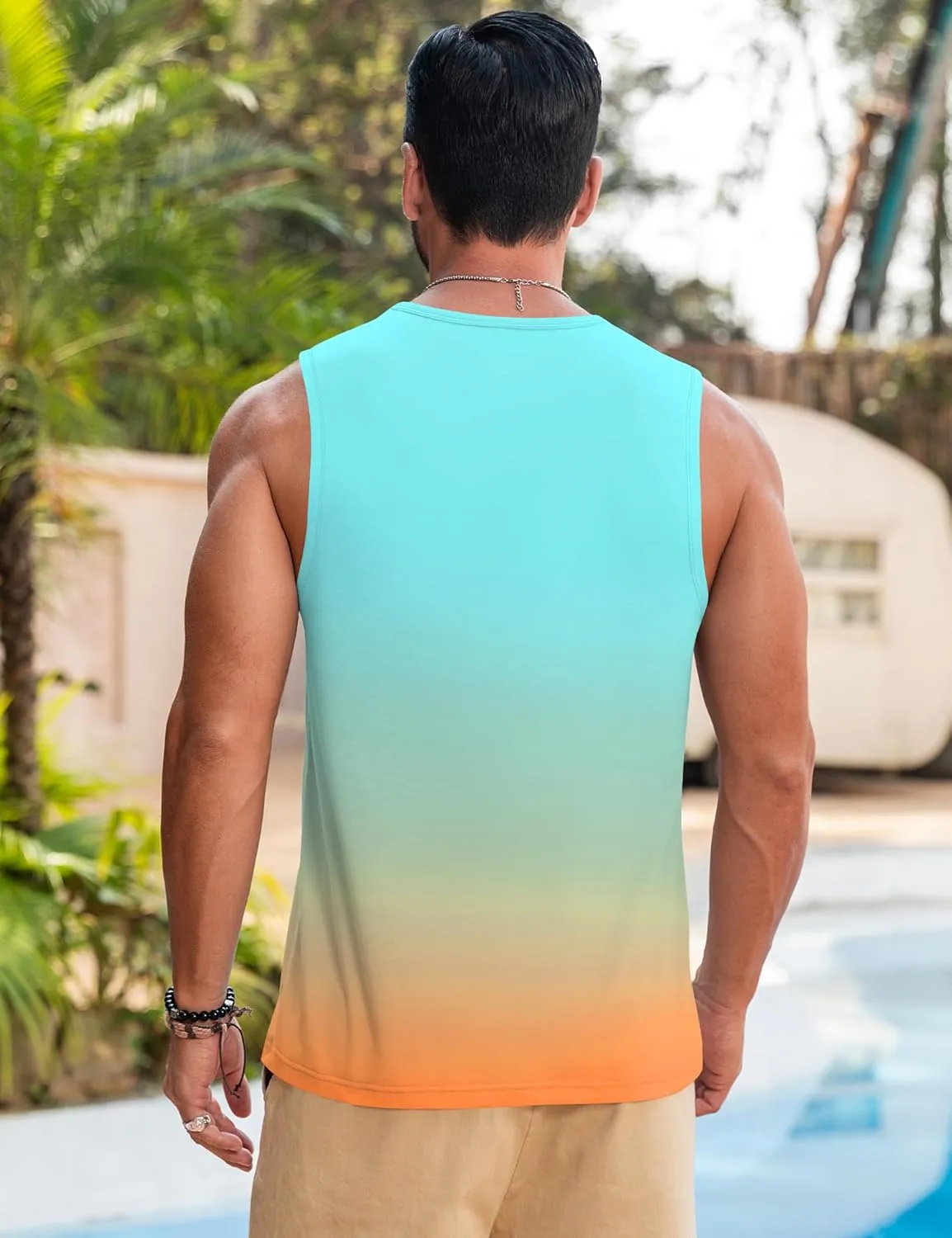 Babioboa Men's Hawaiian Tank Tops Tropical Funky Floral Beach Sleeveless Round Neck T-Shirt Breathable Aloha Tee Summer