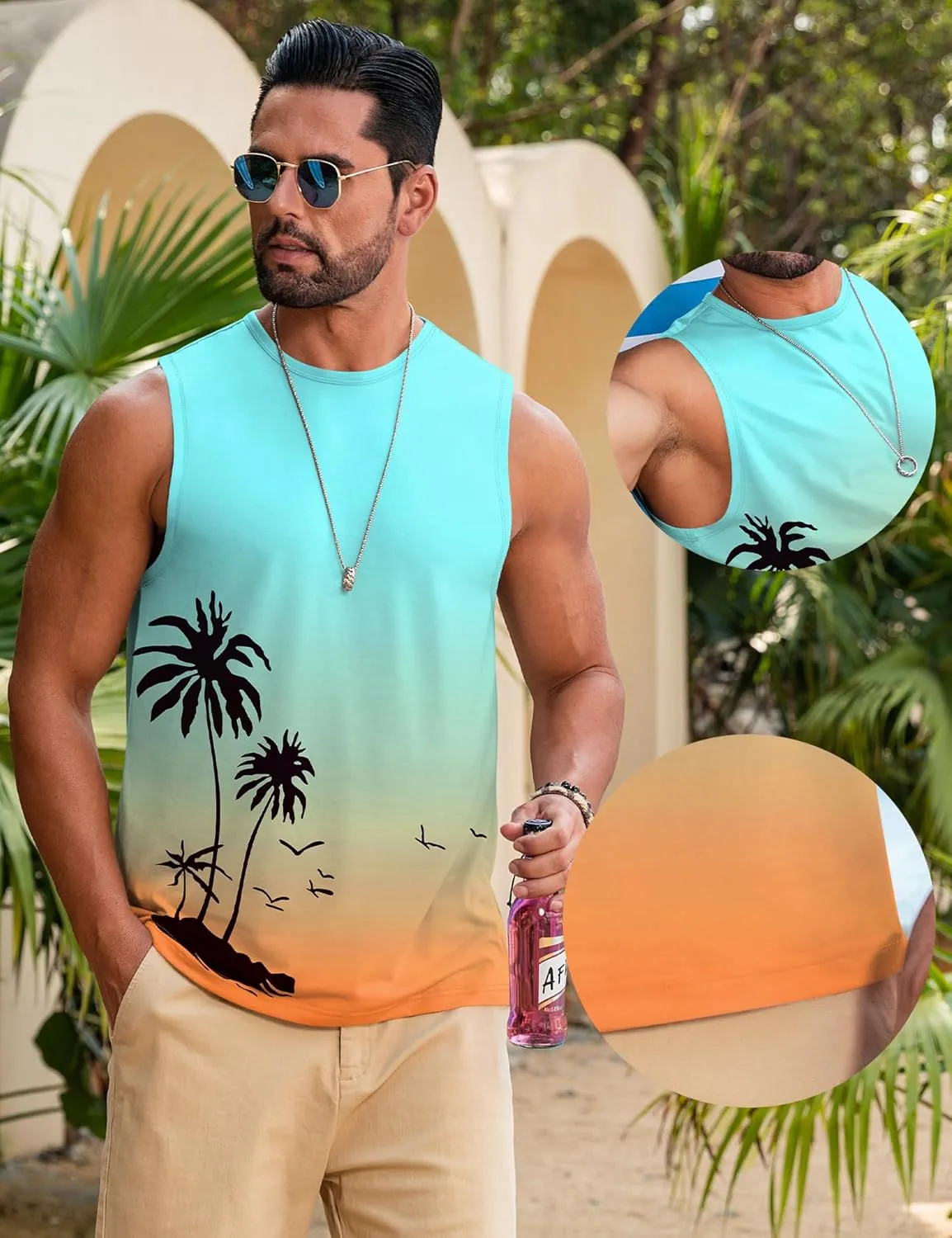 Babioboa Men's Hawaiian Tank Tops Tropical Funky Floral Beach Sleeveless Round Neck T-Shirt Breathable Aloha Tee Summer