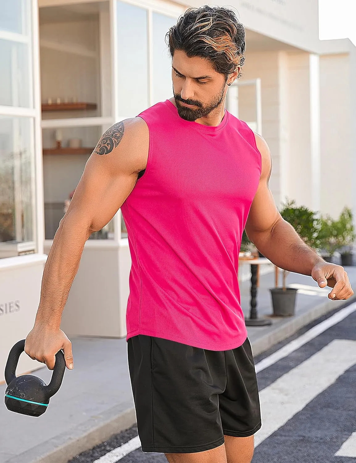 Babioboa Men's Tank Tops Gym Mesh Quick Dry Muscle Shirts Bodybuilding Sleeveless T-Shirt Workout Sports Fitness Tee