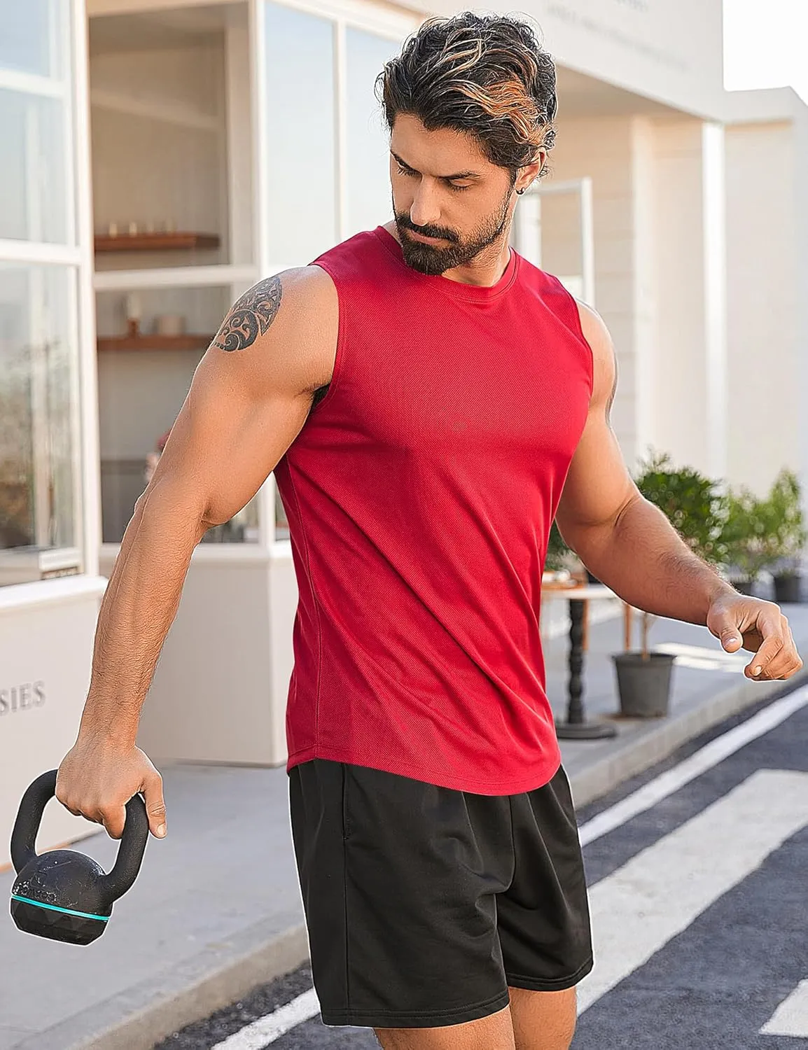 Babioboa Men's Tank Tops Gym Mesh Quick Dry Muscle Shirts Bodybuilding Sleeveless T-Shirt Workout Sports Fitness Tee