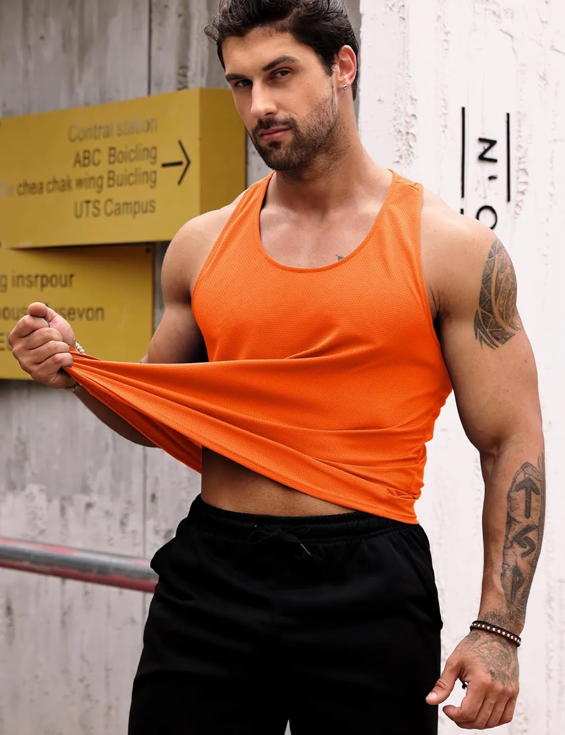 Babioboa Men's Tank Tops Gym Muscle Shirts Mesh Quick Dry Bodybuilding Sleeveless T-Shirt Y-Back Workout Sports Fitness
